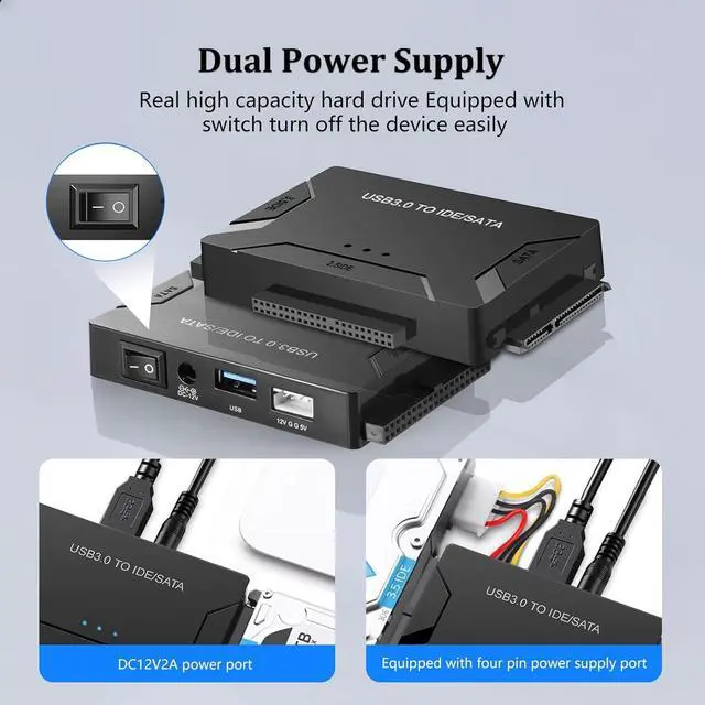 Alt view image 5 of 7 - USB 3.0 to IDE/SATA Adapter | Universal External Hard Drive Reader & Data Recovery Converter for 2.5"/3.5" HDD/SSD | One Touch Backup Function | with 12V/2A Power Supply & Multi-Drive Support