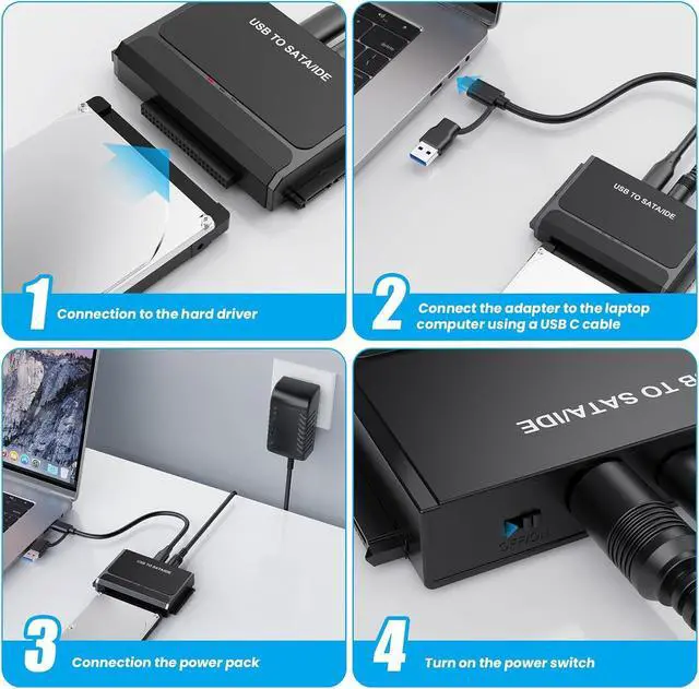 Alt view image 6 of 7 - WRIARICH Hard Drive Reader, USB 3.0 & Type C to IDE SATA Adapter, External Data Transfer Recovery Converter Kit for 2.5"/3.5" SATA/IDE HDD SSD Hard Disk, Included 12V/2A Power up to 6TB