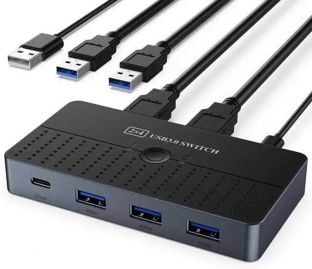 Main image of 5Gbps USB 3.0 Switch for 2 Computers Share 4 USB Devices Peripheral USB Adapter USB Switch 2 in 4 Out for PC Printer Scanner Mouse Keyboard, USB KVM Switch Compatible with Mac/Windows/Linux