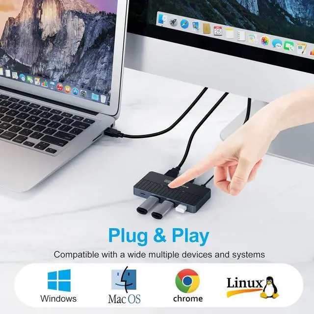 Alt view image 6 of 7 - 5Gbps USB 3.0 Switch for 2 Computers Share 4 USB Devices Peripheral USB Adapter USB Switch 2 in 4 Out for PC Printer Scanner Mouse Keyboard, USB KVM Switch Compatible with Mac/Windows/Linux