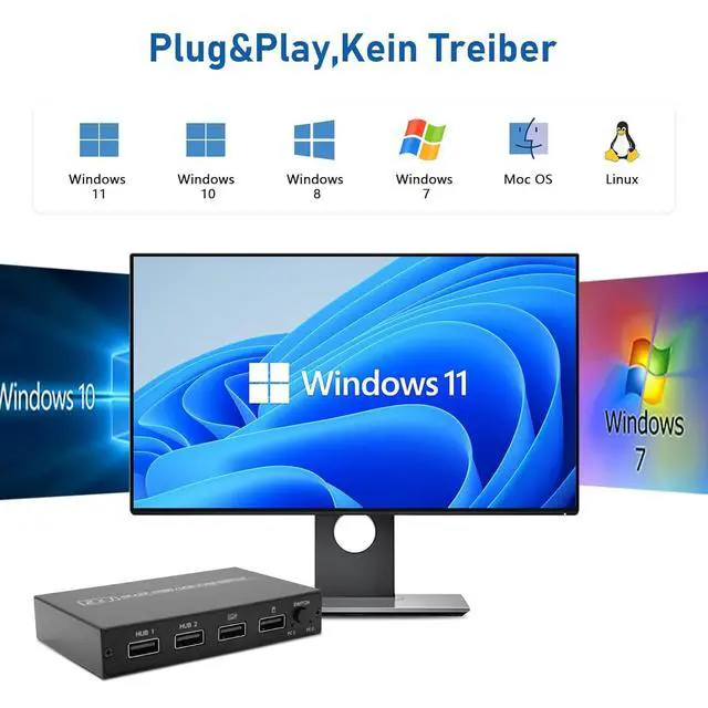 Alt view image 6 of 7 - WRIARICH 2 Port HDMI KVM Switch for 2 Computers 1 Monitor, 2 in 1 Out KVM Switch HDMI 4K@30Hz, KVM Switch for 2 PC Share 1 Monitor and USB Wireless Keyboard, Mouse, Printer, with 2 USB 2.0 Cables