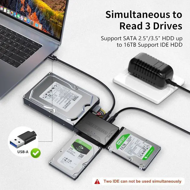 Alt view image 2 of 5 - USB 3.0 to SATA IDE Adapter, Hard Drive Reader Adapter, IDE/SATA to USB 3.0 External Data Recovery Converter, USB to SATA/IDE Hard Drive Adapter for Universal 2.5 3.5 HDD SSD Hard Drive Disk