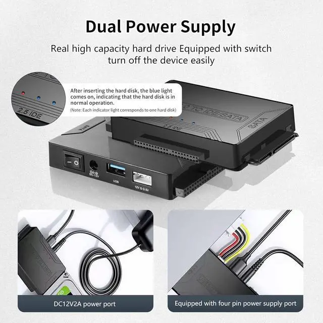 Alt view image 5 of 5 - USB 3.0 to SATA IDE Adapter, Hard Drive Reader Adapter, IDE/SATA to USB 3.0 External Data Recovery Converter, USB to SATA/IDE Hard Drive Adapter for Universal 2.5 3.5 HDD SSD Hard Drive Disk
