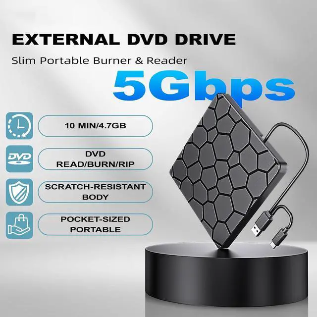 Alt view image 4 of 7 - External CD/DVD Drive for Laptop & PC, USB 3.0 & USB C DVD Burner Ultra-Slim CD Player Portable for Laptop Disc Reader Compatible with Desktop PC Windows 11/10/8 Linux Mac OS MacBook Pro/Air