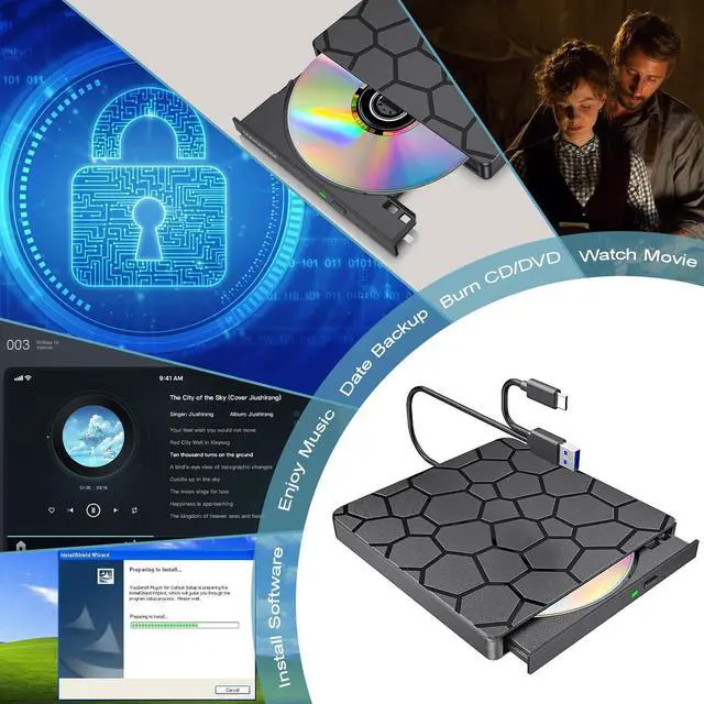 Alt view image 6 of 7 - External CD/DVD Drive for Laptop & PC, USB 3.0 & USB C DVD Burner Ultra-Slim CD Player Portable for Laptop Disc Reader Compatible with Desktop PC Windows 11/10/8 Linux Mac OS MacBook Pro/Air