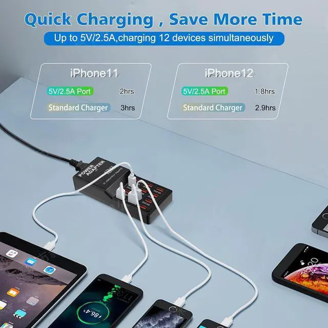 Alt view image 2 of 6 - WRIARICH Multi Port USB Charging Station, 60W 12 Ports USB Charging Station, USB Fast Charging 12 Ports for Multiple Devices Cell Phones Tablets Smartwatches Headphones Speakers (Black)