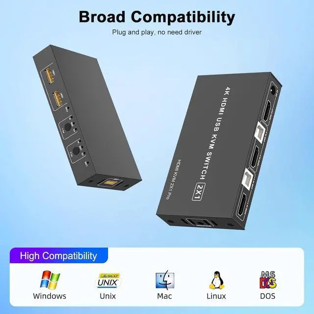 Alt view image 7 of 7 - WRIARICH HDMI KVM Switch 1 Monitor 2 Computers 4K@60Hz, HDMI USB KVM Switches for 2 Computer Share 1 Monitor 3 USB Ports for Keyboard Mouse, Support Extended & Mirror Mode, with Desktop Controller