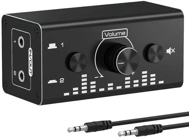 Main image of WRIARICH 3.5mm Jack Audio Switch, 2 In 1 Out / 1 In 2 Out Audio Switcher Audio Selector with 3.5mm Audio Cable and Volume Control for PC Phone Laptop Headphone