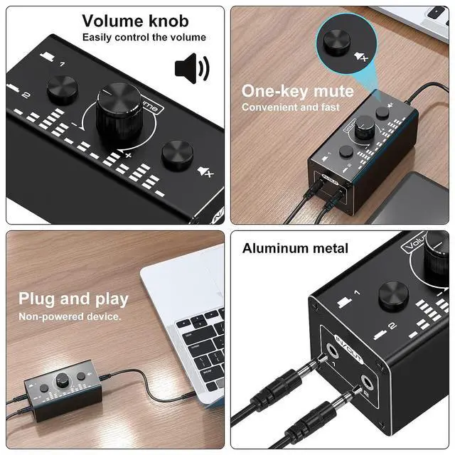Alt view image 6 of 7 - WRIARICH 3.5mm Jack Audio Switch, 2 In 1 Out / 1 In 2 Out Audio Switcher Audio Selector with 3.5mm Audio Cable and Volume Control for PC Phone Laptop Headphone