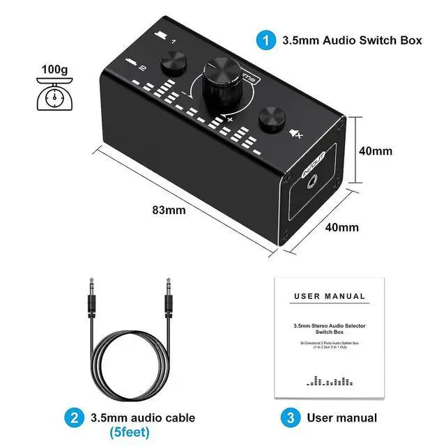Alt view image 7 of 7 - WRIARICH 3.5mm Jack Audio Switch, 2 In 1 Out / 1 In 2 Out Audio Switcher Audio Selector with 3.5mm Audio Cable and Volume Control for PC Phone Laptop Headphone