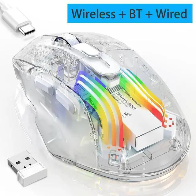 Main image of WRIARICH Wireless Gaming Mouse, Tri-Mode 2.4G/USB-C/Bluetooth Mouse, Rechargeable Computer Gaming Mice with 5 DPI Levels, 6 Buttons, 11 RGB Lights, Ergonomic Mouse for Laptop PC Mac-Transparent
