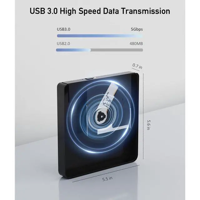 Alt view image 3 of 7 - External CD/DVD Drive for Laptop, USB 3.0 & Type-C Portable DVD Burner, CD ROM External DVD Drive for Laptop, Lightweight External CD DVD Optical Drive Compatible with PC, Windows Mac Os Linux