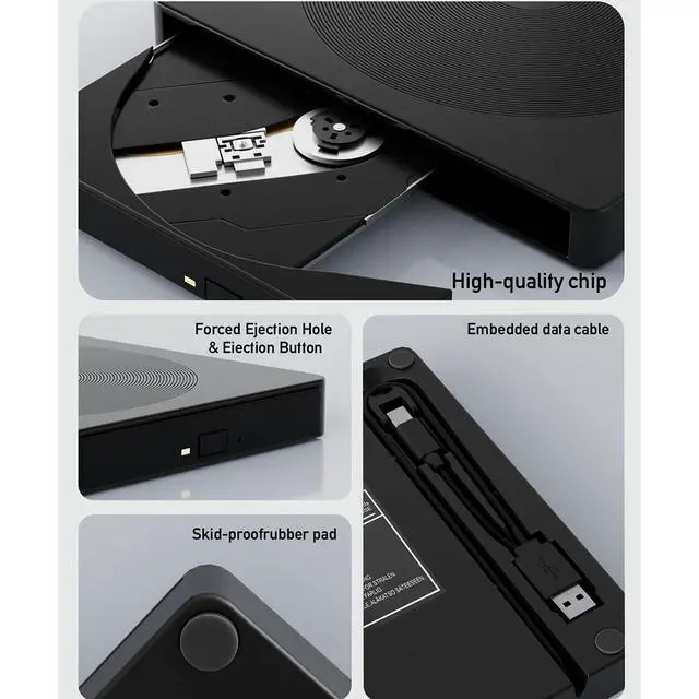 Alt view image 5 of 7 - External CD/DVD Drive for Laptop, USB 3.0 & Type-C Portable DVD Burner, CD ROM External DVD Drive for Laptop, Lightweight External CD DVD Optical Drive Compatible with PC, Windows Mac Os Linux