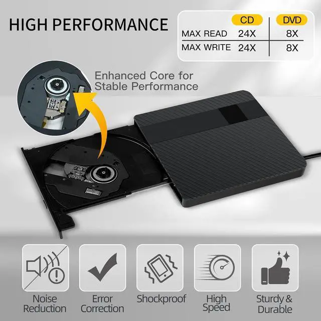 Alt view image 3 of 7 - External CD/DVD Drive for Laptops, USB 3.0 & Type-C Portable DVD Player+/-RW Burner Writer Reader, External Optical Drive Compatible with Laptop Desktop PC, Windows 11/10/8/7/XP, Linux, MacOS