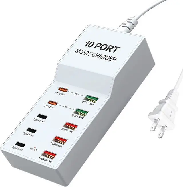 Main image of 10 Port Multi USB Charging Station, Multiple USB Charger Station with PD QC 3.0 USB A USB C Charger Block Multiple Ports, USB Power Strip for Multiple Devices Phone Tablet Laptop Watch giyqxHw