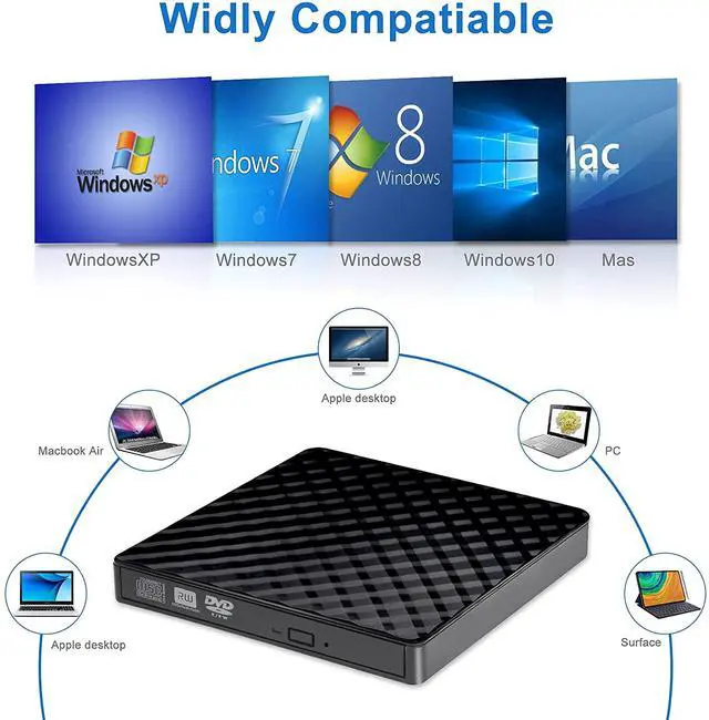 Alt view image 4 of 7 - WRIARICH External CD DVD Drive, USB 3.0 Type-C CD DVD +/-RW Optical Drive USB C Burner Slim CD/DVD ROM Rewriter Writer Reader Portable for PC Laptop Desktop MacBook Mac Windows 7/8.1/10 Linux OS Mac
