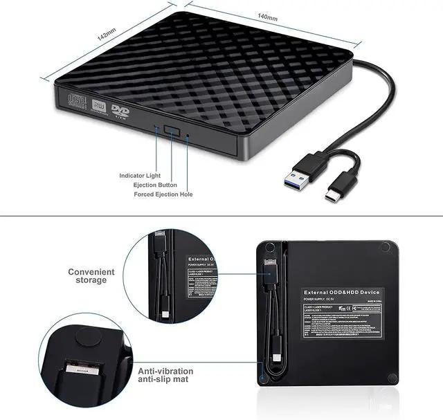 Alt view image 5 of 7 - WRIARICH External CD DVD Drive, USB 3.0 Type-C CD DVD +/-RW Optical Drive USB C Burner Slim CD/DVD ROM Rewriter Writer Reader Portable for PC Laptop Desktop MacBook Mac Windows 7/8.1/10 Linux OS Mac