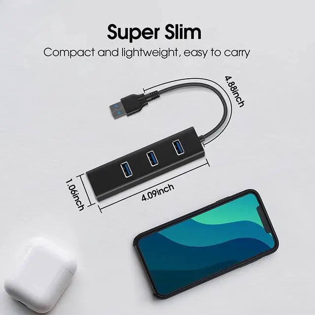Alt view image 6 of 7 - USB 3.0 HUB with 1000MBps RJ45 Gigabit Ethernet Port, 3-Port USB to Ethernet Adapter with USB C Adapter, Aluminum USB Extender Splitter for Laptop, Mac-Book, Mac Pro, i-Mac, Surface Pro, XPS, PC