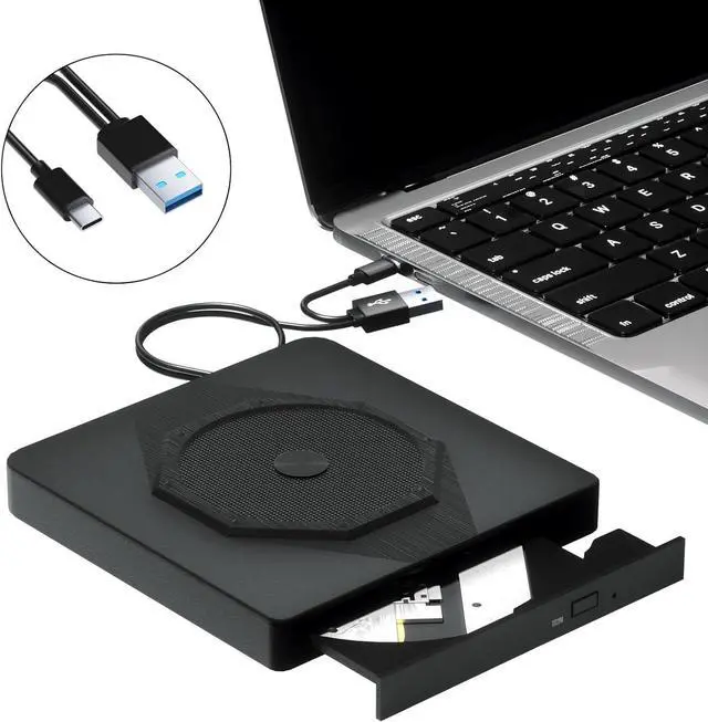 Main image of External CD DVD Drive, USB 3.0 & Type-C Portable CD DVD Burner, +/-RW CD ROM External CD/DVD Drive for Laptop, CD Player for Laptop Compatible with Laptops, Desktop PC, Windows, Linux, Mac OS