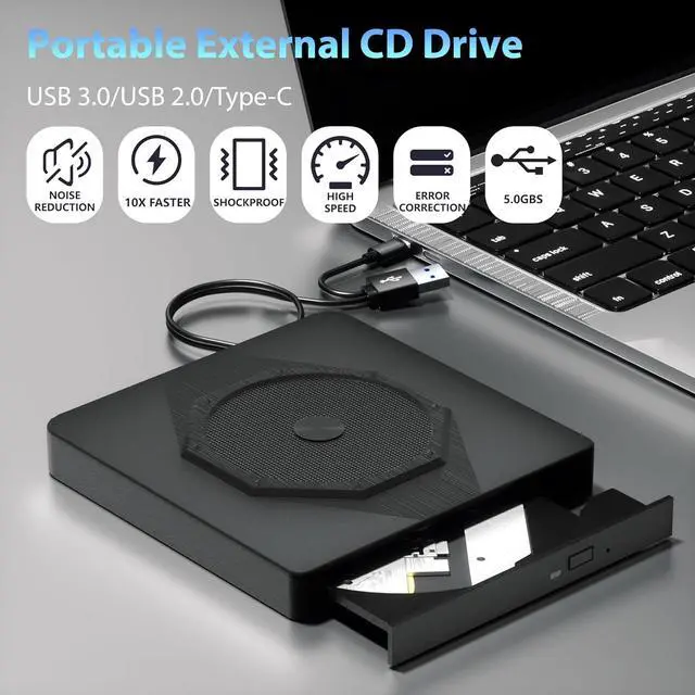 Alt view image 4 of 7 - External CD DVD Drive, USB 3.0 & Type-C Portable CD DVD Burner, +/-RW CD ROM External CD/DVD Drive for Laptop, CD Player for Laptop Compatible with Laptops, Desktop PC, Windows, Linux, Mac OS