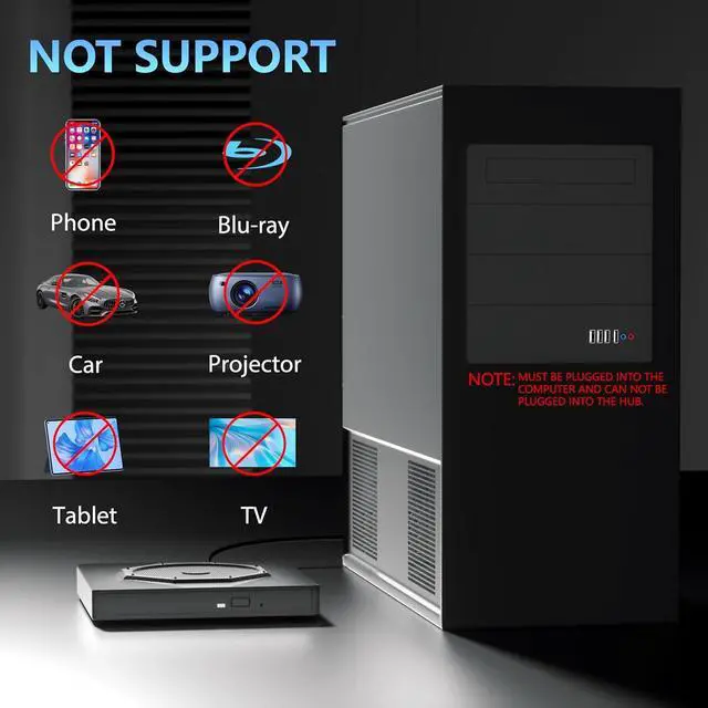 Alt view image 7 of 7 - External CD DVD Drive, USB 3.0 & Type-C Portable CD DVD Burner, +/-RW CD ROM External CD/DVD Drive for Laptop, CD Player for Laptop Compatible with Laptops, Desktop PC, Windows, Linux, Mac OS