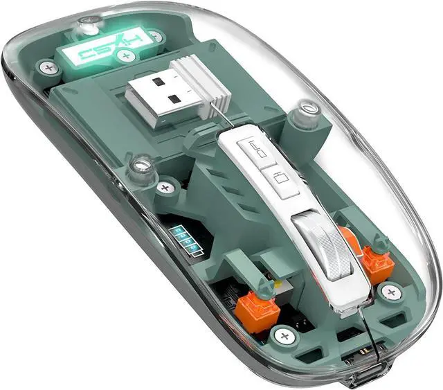 Main image of WRIARICH Bluetooth 5.1 & 2.4G Lightweight Mouse, Rechargeable 400 mAh,Wired USB C Cable, Transparent Clear Cool Shell, Mute Click, Mini Portable for Business Home&Office PC Win/Mac/Laptop (Green)