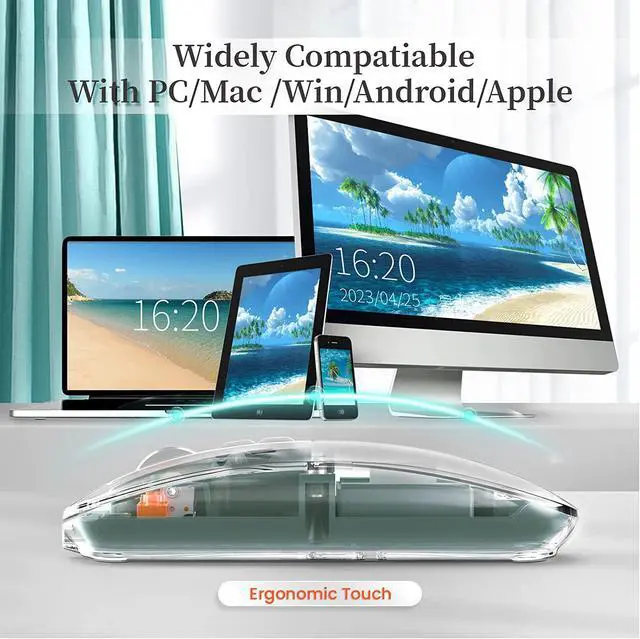 Alt view image 4 of 7 - WRIARICH Bluetooth 5.1 & 2.4G Lightweight Mouse, Rechargeable 400 mAh,Wired USB C Cable, Transparent Clear Cool Shell, Mute Click, Mini Portable for Business Home&Office PC Win/Mac/Laptop (Green)