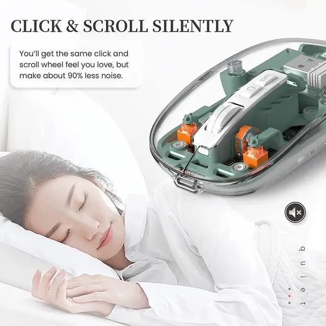 Alt view image 6 of 7 - WRIARICH Bluetooth 5.1 & 2.4G Lightweight Mouse, Rechargeable 400 mAh,Wired USB C Cable, Transparent Clear Cool Shell, Mute Click, Mini Portable for Business Home&Office PC Win/Mac/Laptop (Green)