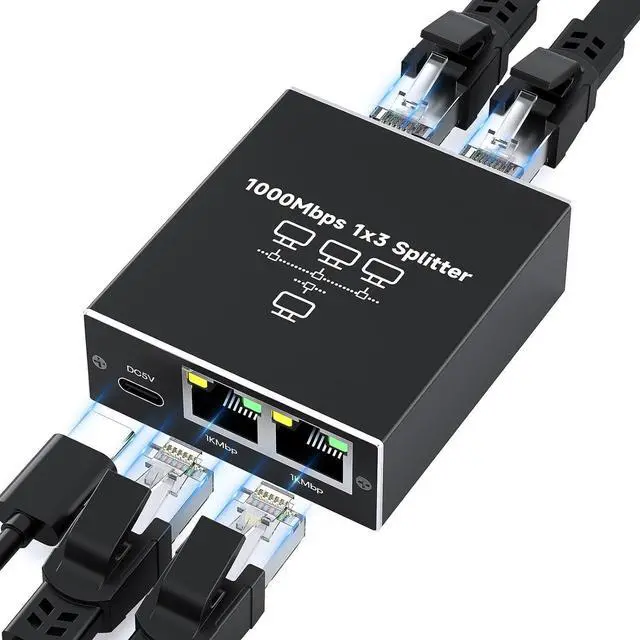 Main image of WRIARICH Gigabit Ethernet Splitter 1 to 3, High-Speed 1000Mbps Ethernet Network Splitter with USB Power Cable, RJ45 LAN Splitter Adapter for Cat 5/5e/6/7/8 Cable, Plug and Play giyqxHw