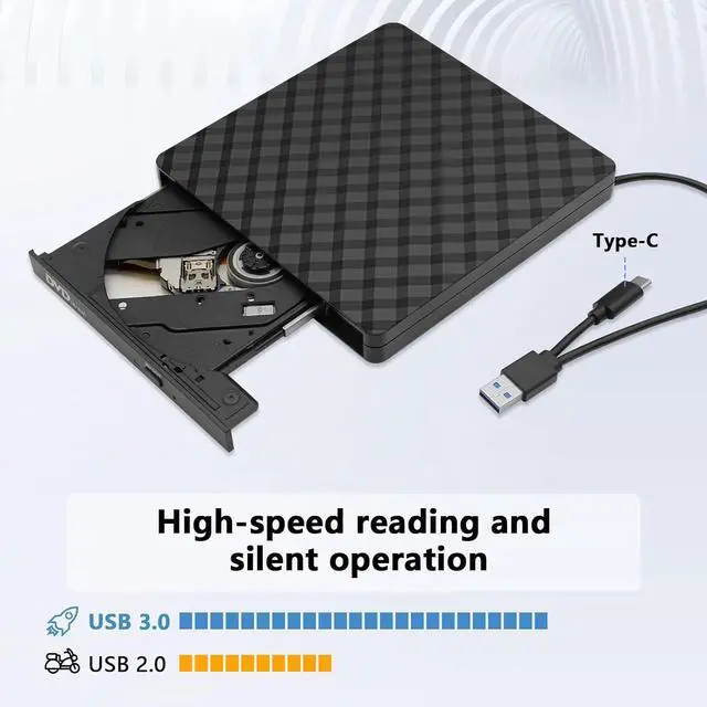 Alt view image 3 of 7 - External CD DVD Drive, External CD ROM CD/DVD Burner with USB 3.0 and USB C, Portable CD/DVD +/-RW Drive/DVD Player for PC, Laptop, Desktops, Mac-Book, Windows XP/2003/Vista/7/8/10/Linux/MacOS