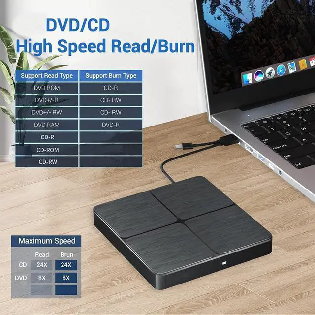 Alt view image 2 of 6 - WRIARICH CD DVD Drive, USB 3.0 and Type-C Portable External CD Burner DVD Drive Slim CD DVD +/-RW Reader Player, External CD/DVD Optical Drive for Mac,PC,Laptop,Desktop,MacOS,Windows XP/7/8/10/11