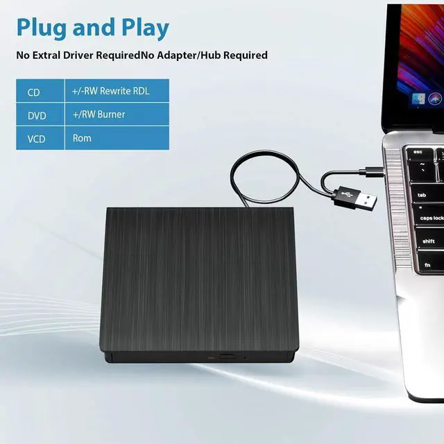 Alt view image 3 of 7 - External CD DVD Drive, USB 3.0 & TYPE C Portable CD DVD +/-RW Drive, CD/DVD ROM Player Burner Reader Writer Rewriter Optical Disc Drive for Laptop Desktop PC, Windows 11/10/8/7, Apple Mac, Linux OS