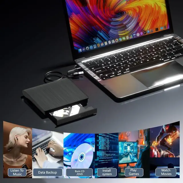 Alt view image 5 of 7 - External CD DVD Drive, USB 3.0 & TYPE C Portable CD DVD +/-RW Drive, CD/DVD ROM Player Burner Reader Writer Rewriter Optical Disc Drive for Laptop Desktop PC, Windows 11/10/8/7, Apple Mac, Linux OS