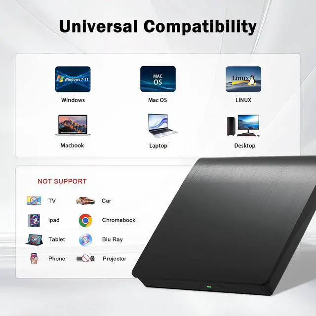 Alt view image 5 of 7 - WRIARICH External CD/DVD Drive for Laptop PC, Portable CD DVD Player USB 3.0 Type C Portable Optical Drive, External CD DVD Burner Compatible with Windows 10 11 Linux Mac OS giyqxHw