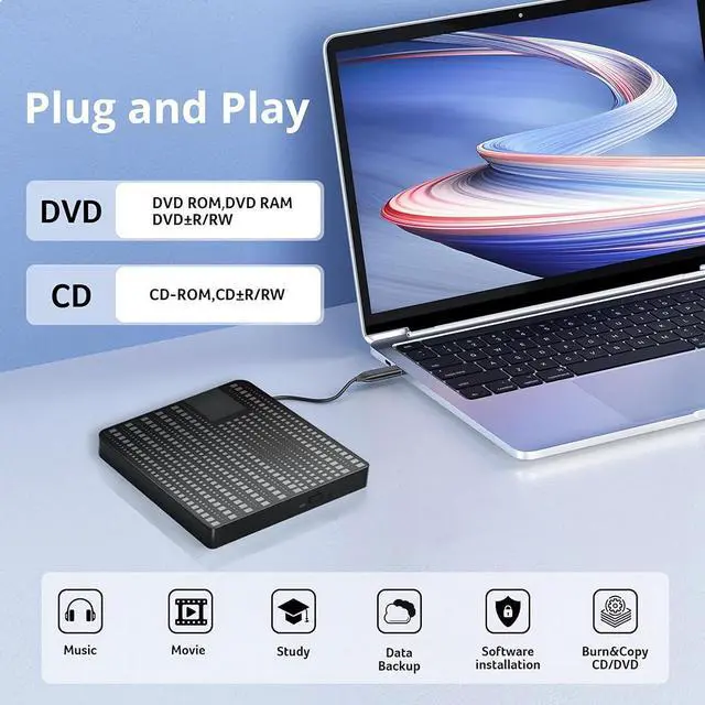 Alt view image 3 of 7 - External CD/DVD Drive for Laptop, USB 3.0 Type C CD DVD Player Portable +/-RW Burner CD ROM Reader Writer Disk Duplicator, Optical Drive Compatible with Laptop Desktop PC Windows Linux, MacOS