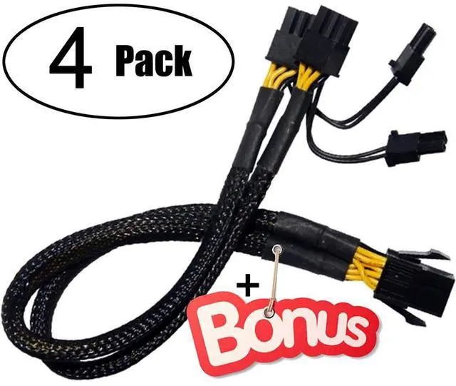 Main image of 4Pack PCI-e 6 Pin Female to Dual PCIe 8 Pin (6+2) Male Graphics Card PCI Express Power Adapter GPU VGA Y-Splitter Extension Cable Mining Video Card Sleeved Power Cable 9 inches 20cm 4 Pack +Bonus
