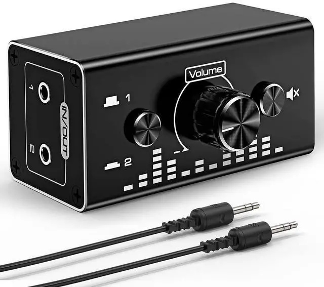 Main image of WRIARICH Bi-Directional 3.5mm Jack Audio Switch Selector 2 In 1 Out / 1 In 2 Out Noiseless Analogue Stereo Audio Switch with Volume Control, Sound Distribution Splitter Box for Speakers Headphones PC