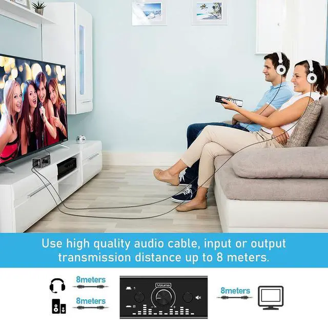 Alt view image 6 of 7 - WRIARICH Bi-Directional 3.5mm Jack Audio Switch Selector 2 In 1 Out / 1 In 2 Out Noiseless Analogue Stereo Audio Switch with Volume Control, Sound Distribution Splitter Box for Speakers Headphones PC