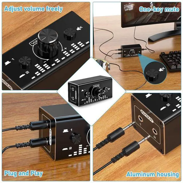 Alt view image 3 of 7 - WRIARICH Bi-Directional 3.5mm Jack Audio Switch Selector 2 In 1 Out / 1 In 2 Out Noiseless Analogue Stereo Audio Switch with Volume Control, Sound Distribution Splitter Box for Speakers Headphones PC