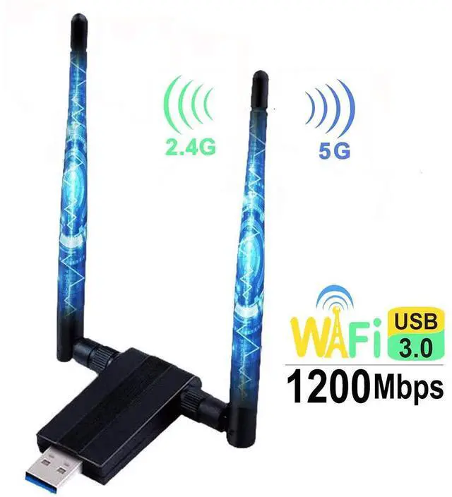 Main image of USB WIFI Adapter 1200M USB 3.0 Wireless Wifi Dongle 5G/866Mbps 2.4G/300Mbps 5dBi Dual Band Antenna 802.11 AC Wireless Network Adapter for Desktop/PC/Laptop Windows XP/Vista/7/8/10, Linx2.6X Mac OS X