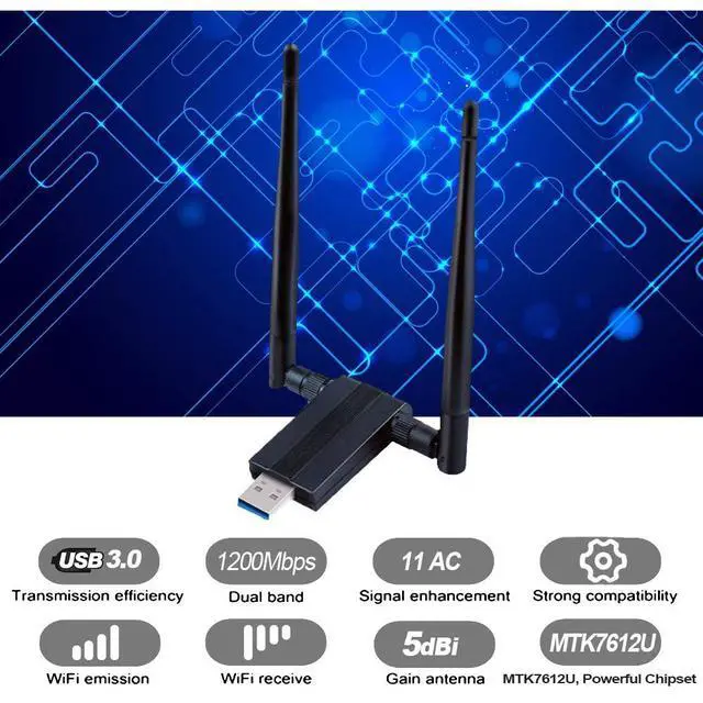 Alt view image 4 of 7 - USB WIFI Adapter 1200M USB 3.0 Wireless Wifi Dongle 5G/866Mbps 2.4G/300Mbps 5dBi Dual Band Antenna 802.11 AC Wireless Network Adapter for Desktop/PC/Laptop Windows XP/Vista/7/8/10, Linx2.6X Mac OS X