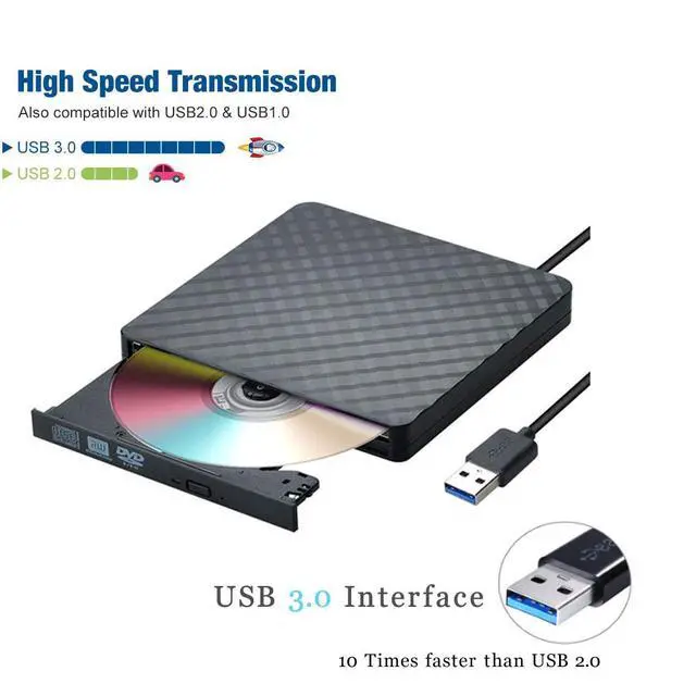 Alt view image 2 of 6 - WRIARICH USB 3.0 External CD DVD Drive, Ultra Slim CD/DVD +/-RW Writer Burner High Speed Data Transfer DVD/CD-ROM Drive for Windows 10/8/7 Laptop Desktop Mac MacBook Pro Air iMac HP Dell LG Asus
