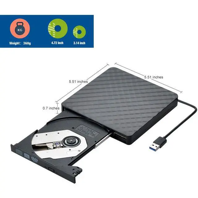 Alt view image 6 of 6 - WRIARICH USB 3.0 External CD DVD Drive, Ultra Slim CD/DVD +/-RW Writer Burner High Speed Data Transfer DVD/CD-ROM Drive for Windows 10/8/7 Laptop Desktop Mac MacBook Pro Air iMac HP Dell LG Asus