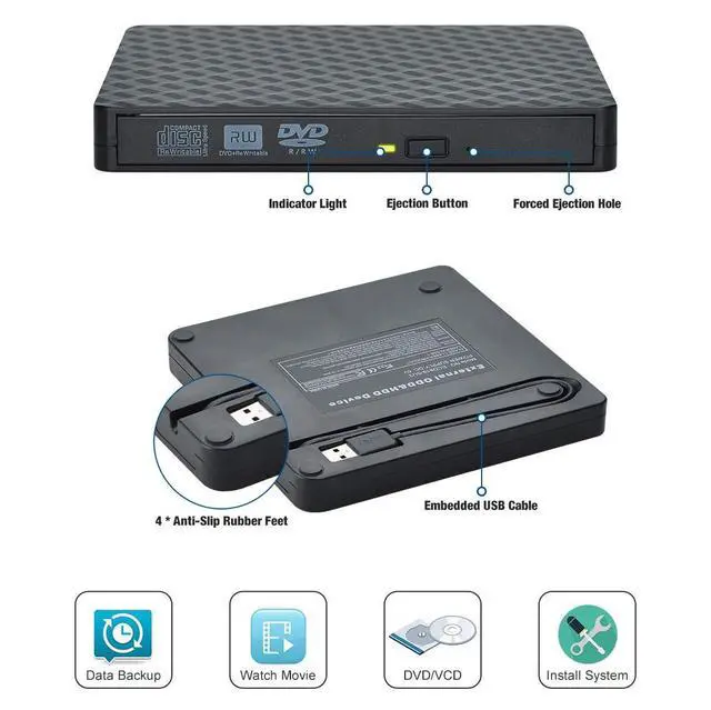 Alt view image 4 of 6 - WRIARICH USB 3.0 External CD DVD Drive, Ultra Slim CD/DVD +/-RW Writer Burner High Speed Data Transfer DVD/CD-ROM Drive for Windows 10/8/7 Laptop Desktop Mac MacBook Pro Air iMac HP Dell LG Asus