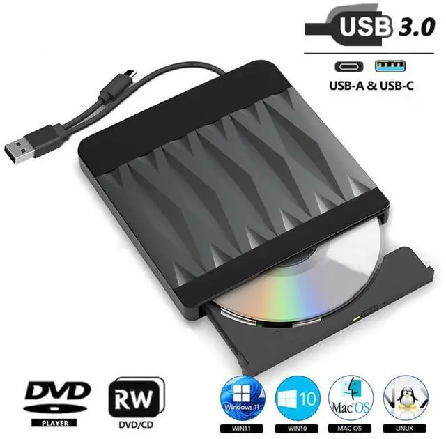 Main image of External CD/DVD Drive for Laptop, USB 3.0 CD ROM DVD Burner Slim Portable CD Reader DVD Player Reader Writer Optical Disc Drive Compatible with Laptop Desktop PC Windows 11/10/8/7 Linux MacOS