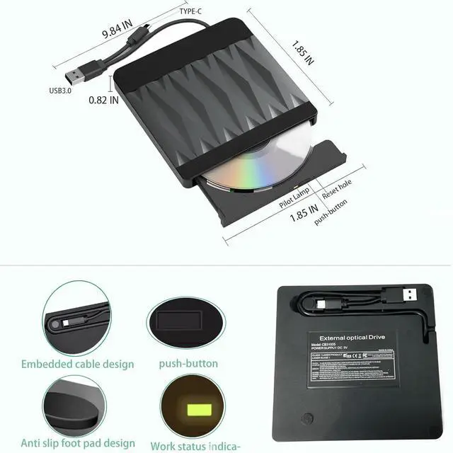 Alt view image 6 of 7 - External CD/DVD Drive for Laptop, USB 3.0 CD ROM DVD Burner Slim Portable CD Reader DVD Player Reader Writer Optical Disc Drive Compatible with Laptop Desktop PC Windows 11/10/8/7 Linux MacOS