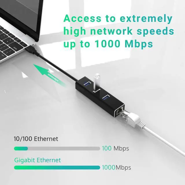 Alt view image 2 of 7 - WRIARICH USB to Ethernet Adapter, USB A to 3 Ports USB 3.0 Hub with 10/100/1000 Mbps LAN RJ45 Gigabit Network Adapter, Supports Windows 10/8/7, Mac OS, Linux
