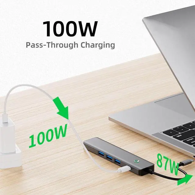 Alt view image 3 of 7 - 5 in 1 USB C Hub, One Click Screen Projection/Rest MF Mac USB C Adapter, Great for Kids with Laptops for School, USB C Hub with 1* 4K HDMI, 3* USB 3.0 Ports, 100W PD for MacBook/Laptop/Phones