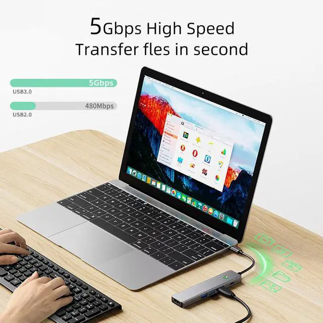 Alt view image 6 of 7 - 5 in 1 USB C Hub, One Click Screen Projection/Rest MF Mac USB C Adapter, Great for Kids with Laptops for School, USB C Hub with 1* 4K HDMI, 3* USB 3.0 Ports, 100W PD for MacBook/Laptop/Phones