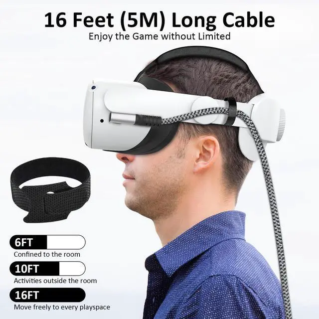 Alt view image 7 of 7 - USB C to USB C VR Link Cable, 16FT/5M VR Cable Compatible with Meta Oculus Quest 2/3/Pro Pico, Nylon Braided USB C to C Cord Cable Accessories and Gaming PC Steam VR, Type C Cable, for VR Headset